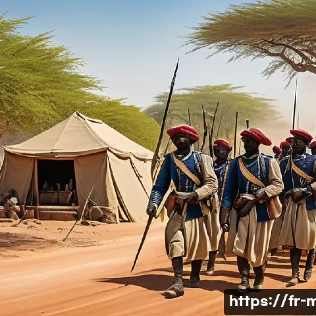 말리 프랑스 식민지 역사 - A detailed historical scene depicting the French colonial military campaign in late 19th century Mal...
