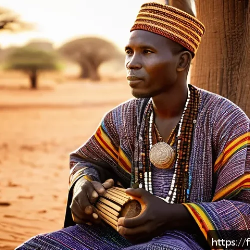 Home 30 말리 음악과 전통 악기 - A detailed portrait of a Malian griot playing a traditional ngoni, the ancient West African string i...